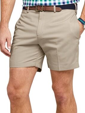 Lands' End Khaki Classic Fit Flat Front Chino Shorts Mens 32 NWT